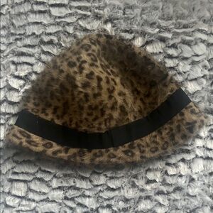 Jessica Simpson Leopard Print Angora Bucket Hat